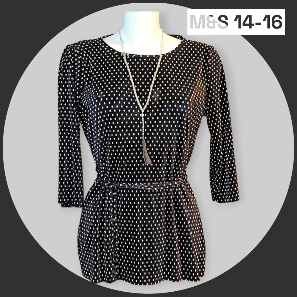 Flattering stretch chiffon type office top polka dot blouse will fit UK 12-14-16 - Picture 15 of 15